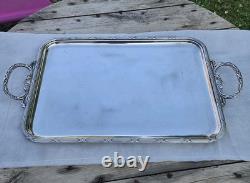 05L12 Vintage Silver Plated Serving Tray In Louis XVI Style With Ribbons