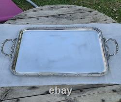 05L12 Vintage Silver Plated Serving Tray In Louis XVI Style With Ribbons