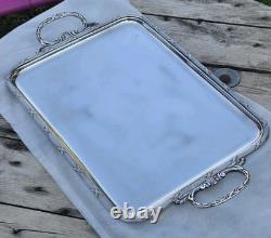 05L12 Vintage Silver Plated Serving Tray In Louis XVI Style With Ribbons
