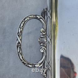05L12 Vintage Silver Plated Serving Tray In Louis XVI Style With Ribbons