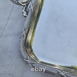 05L12 Vintage Silver Plated Serving Tray In Louis XVI Style With Ribbons