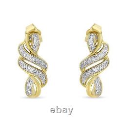 0.08 Carat Round Cut Diamond Swirl Earrings in Yellow Plated Sterling Silver