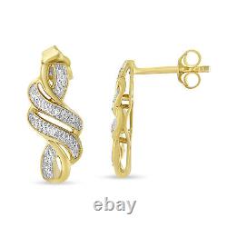 0.08 Carat Round Cut Diamond Swirl Earrings in Yellow Plated Sterling Silver