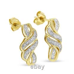 0.08 Carat Round Cut Diamond Swirl Earrings in Yellow Plated Sterling Silver