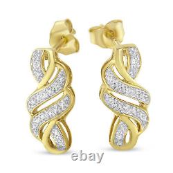 0.08 Carat Round Cut Diamond Swirl Earrings in Yellow Plated Sterling Silver