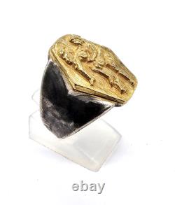 100 BC Ancient High Carat GOLD Silver Roman Greek Ring Erotic Motive Artifact