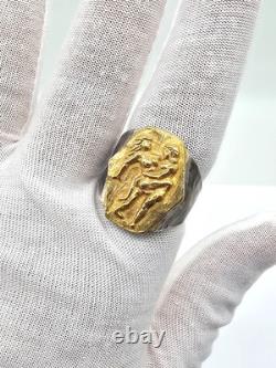 100 BC Ancient High Carat GOLD Silver Roman Greek Ring Erotic Motive Artifact