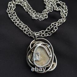 113g Smykkesmeden Silver Plated Amethyst Pendant Necklace Modernist Brutalist