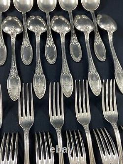12 Large Silver Plated Empire Monogrammed ERCUIS Spoons And 12 Forks