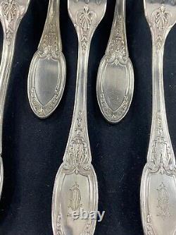 12 Large Silver Plated Empire Monogrammed ERCUIS Spoons And 12 Forks