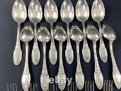 12 Large Silver Plated Empire Monogrammed ERCUIS Spoons And 12 Forks