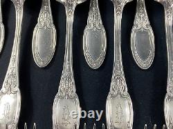 12 Large Silver Plated Empire Monogrammed ERCUIS Spoons And 12 Forks