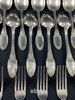 12 Large Silver Plated Empire Monogrammed ERCUIS Spoons And 12 Forks