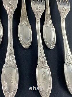12 Large Silver Plated Empire Monogrammed ERCUIS Spoons And 12 Forks