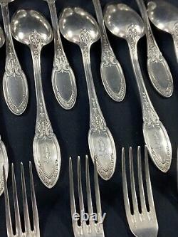 12 Large Silver Plated Empire Monogrammed ERCUIS Spoons And 12 Forks