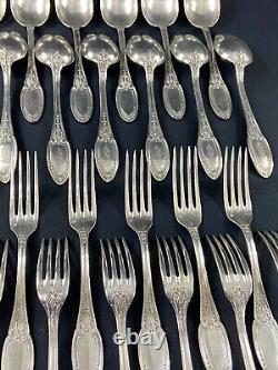 12 Large Silver Plated Empire Monogrammed ERCUIS Spoons And 12 Forks