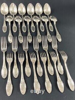 12 Large Silver Plated Empire Monogrammed ERCUIS Spoons And 12 Forks