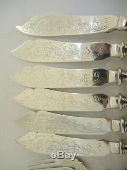 12 piece Antique Sterling Silver Plate Fish Cutlery Ornate Sea Monster Design