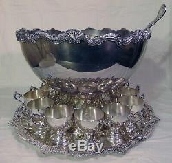 15pc Birmingham Silverplate Wedding Party Punch Bowl Set 12 Cups Tray Ladle