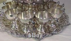 15pc Birmingham Silverplate Wedding Party Punch Bowl Set 12 Cups Tray Ladle