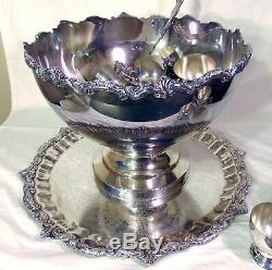 15pc Birmingham Silverplate Wedding Party Punch Bowl Set 12 Cups Tray Ladle