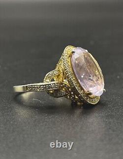 16 CT Natural Amethyst & Diamonds Vintage Victorian Dangle Ring 14k Gold Plated