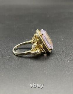 16 CT Natural Amethyst & Diamonds Vintage Victorian Dangle Ring 14k Gold Plated