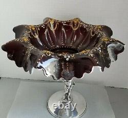 1800's Art glass bride bowl epergne Enamel Figural quadruple plate frame PUTTI