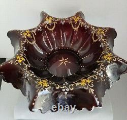 1800's Art glass bride bowl epergne Enamel Figural quadruple plate frame PUTTI