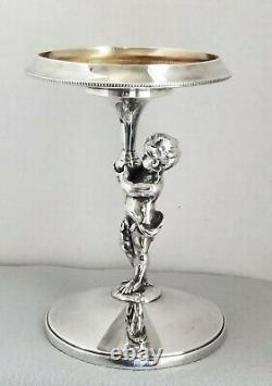 1800's Art glass bride bowl epergne Enamel Figural quadruple plate frame PUTTI