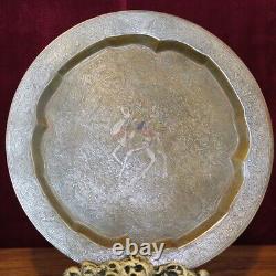 1800's MUGHAL Indo-Persian Brass & Silver Plate Painted in Polychrome Enamels