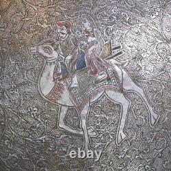 1800's MUGHAL Indo-Persian Brass & Silver Plate Painted in Polychrome Enamels