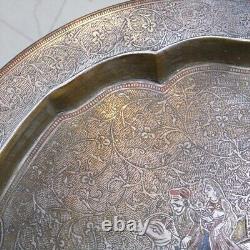 1800's MUGHAL Indo-Persian Brass & Silver Plate Painted in Polychrome Enamels