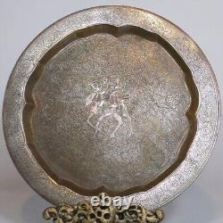 1800's MUGHAL Indo-Persian Brass & Silver Plate Painted in Polychrome Enamels