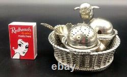 1880 Silver Plated Mappin & Webb Chicken Cruet Set Pepper Salt Egg Cup Spoon