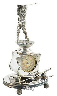 1880s British United Clock Company Golf Trophy with Silver Plated Base