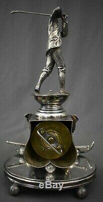 1880s British United Clock Company Golf Trophy with Silver Plated Base