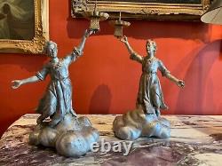 18th Century Antique Italian Baroque Silver-plated Figural Candle Holders