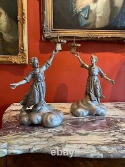 18th Century Antique Italian Baroque Silver-plated Figural Candle Holders