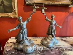 18th Century Antique Italian Baroque Silver-plated Figural Candle Holders