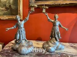 18th Century Antique Italian Baroque Silver-plated Figural Candle Holders