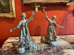 18th Century Antique Italian Baroque Silver-plated Figural Candle Holders