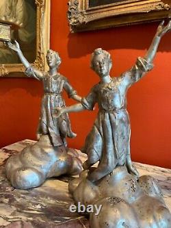 18th Century Antique Italian Baroque Silver-plated Figural Candle Holders