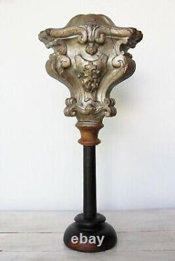 18th Century, Baroque Silver Plated Wood Candlestick