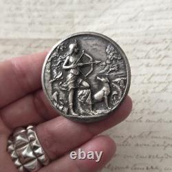 1900 Silver-Plated Metal Belt Buckle Signed BARGAS, Diana the Huntress