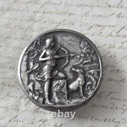 1900 Silver-Plated Metal Belt Buckle Signed BARGAS, Diana the Huntress