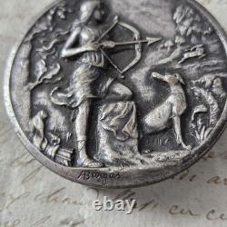 1900 Silver-Plated Metal Belt Buckle Signed BARGAS, Diana the Huntress