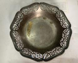 1900's Vintage Handcrafted Silver Plated Brass Round Jhali Cut Decorative Plate