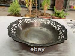 1900's Vintage Handcrafted Silver Plated Brass Round Jhali Cut Decorative Plate