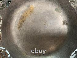 1900's Vintage Handcrafted Silver Plated Brass Round Jhali Cut Decorative Plate